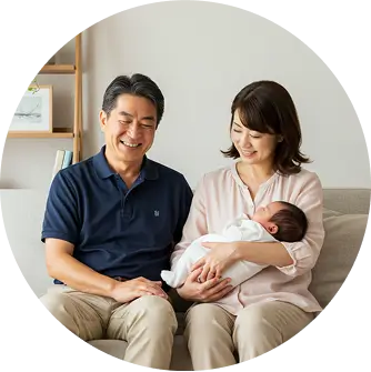 家族でくつろぐ写真